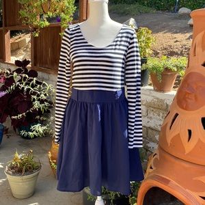 Black and White Striped/Blue Dress